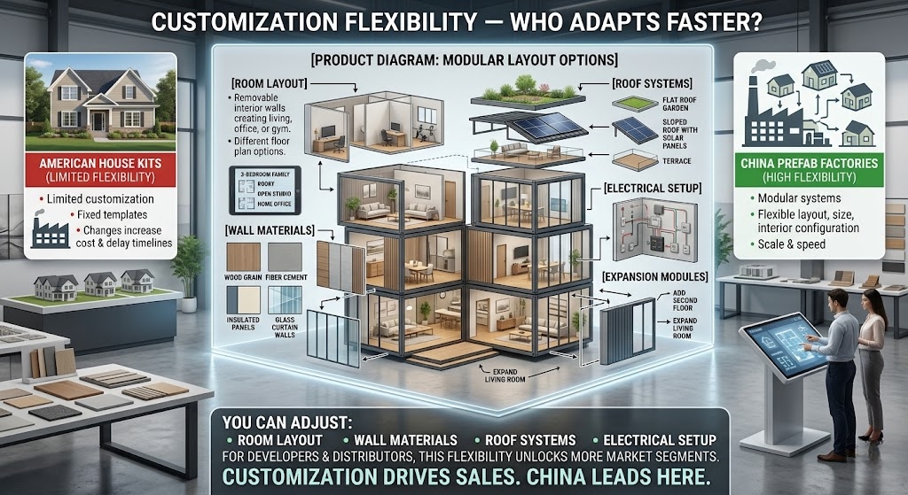 Options de personnalisation modulaire des maisons préfabriquées chinoises pour l'agencement et l'extension