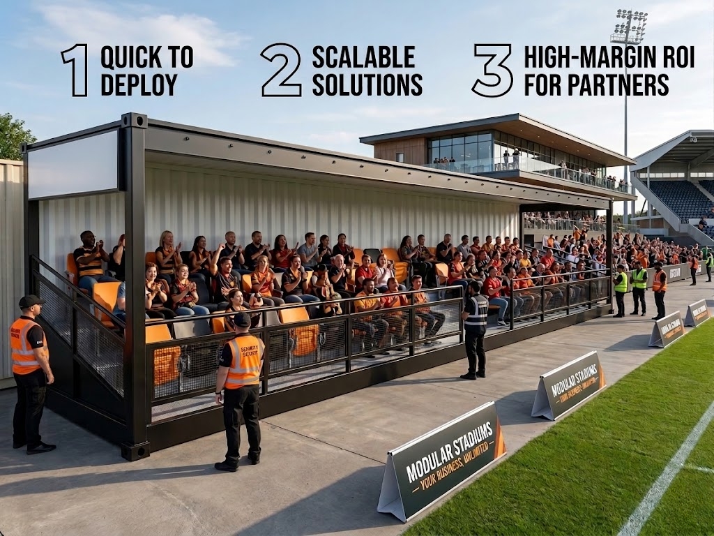container grandstand used in temporary sports stadium seating