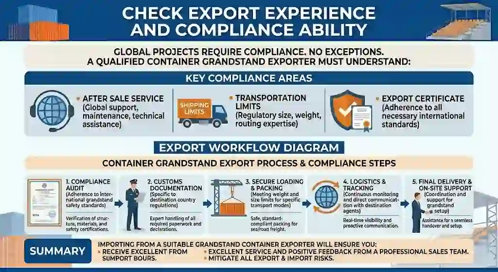 Vérifiez l'expérience à l'exportation du fournisseur de gradins en conteneurs avant tout achat